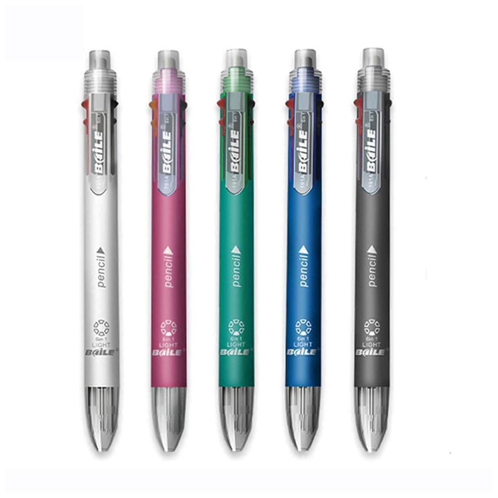 Stylo Bille Multicolore 6 en 1 MROOFUL - Lot de 5