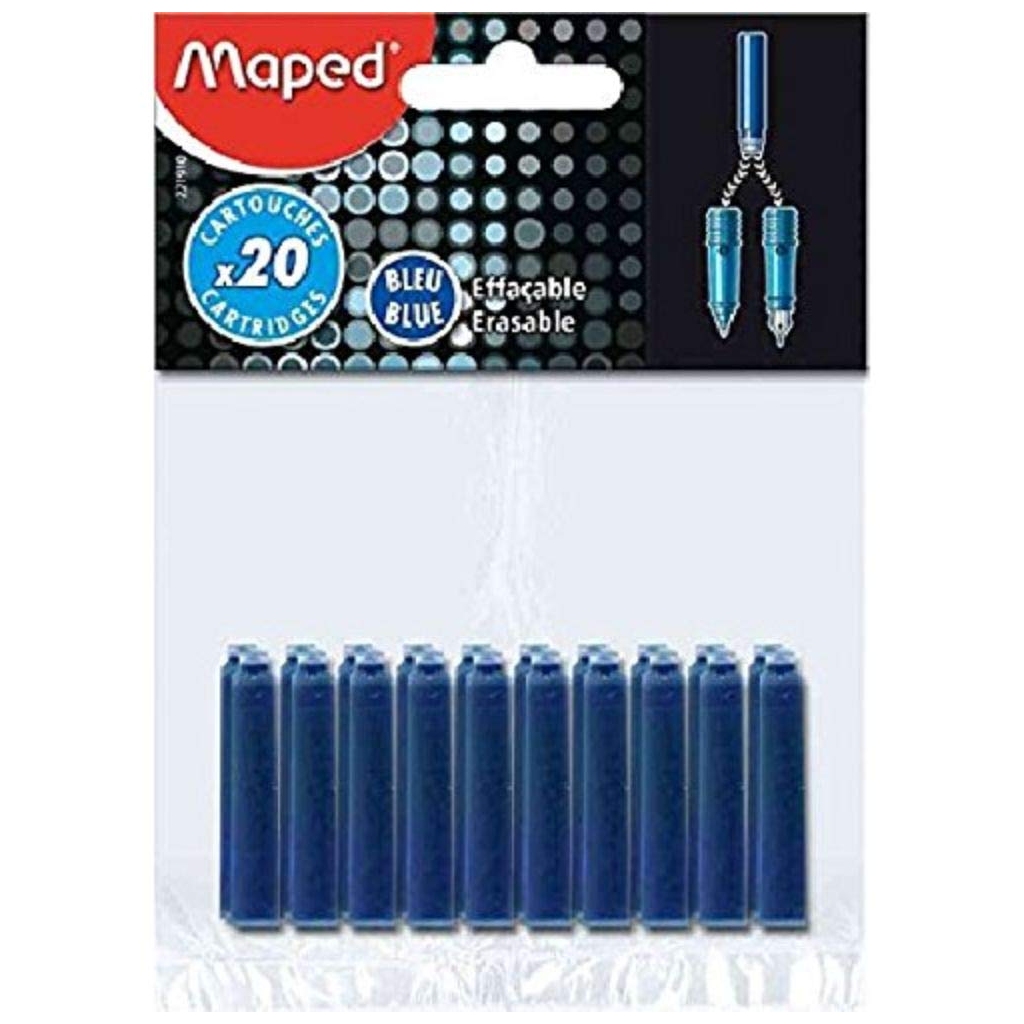 Recharge Cartouche Encre Bleue Effaçable Maped - Lot de 20