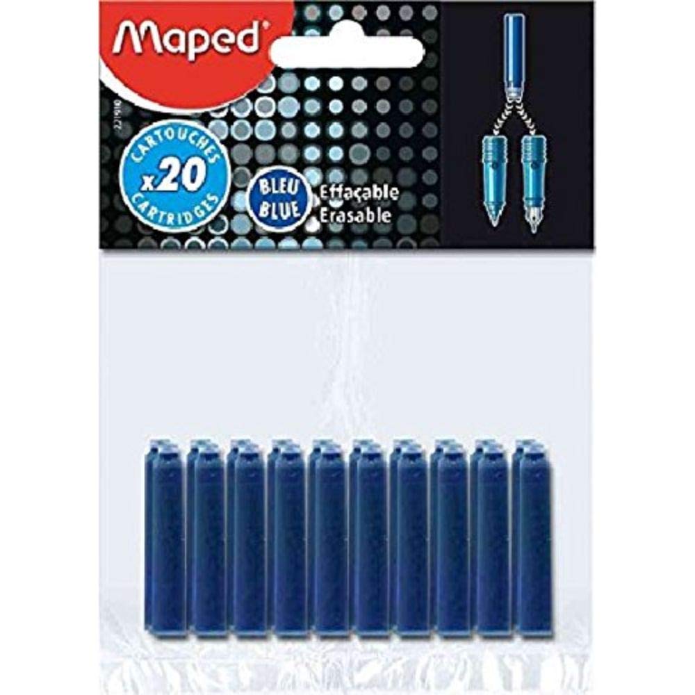 Recharge Cartouche Encre Bleue Effaçable Maped - Lot de 20