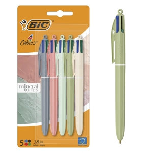 Stylo Bille 4 Couleurs Minéral BIC - Pack de 5