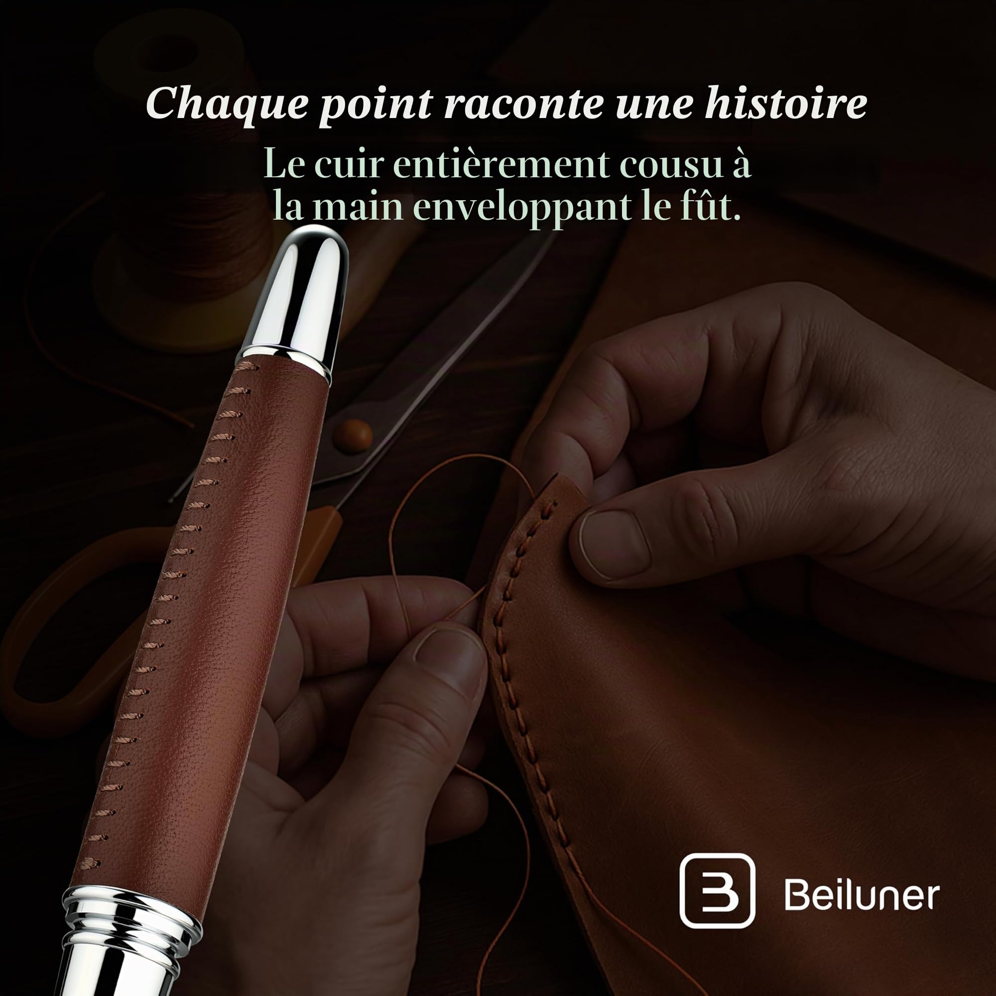 Stylo Roller Cuir de Luxe BEILUNER 318 - Fait Main – Image 3