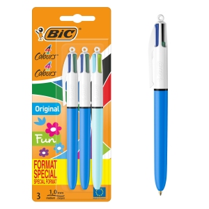 Stylo Bille 4 Couleurs Original et Fun BIC - Blister de 3