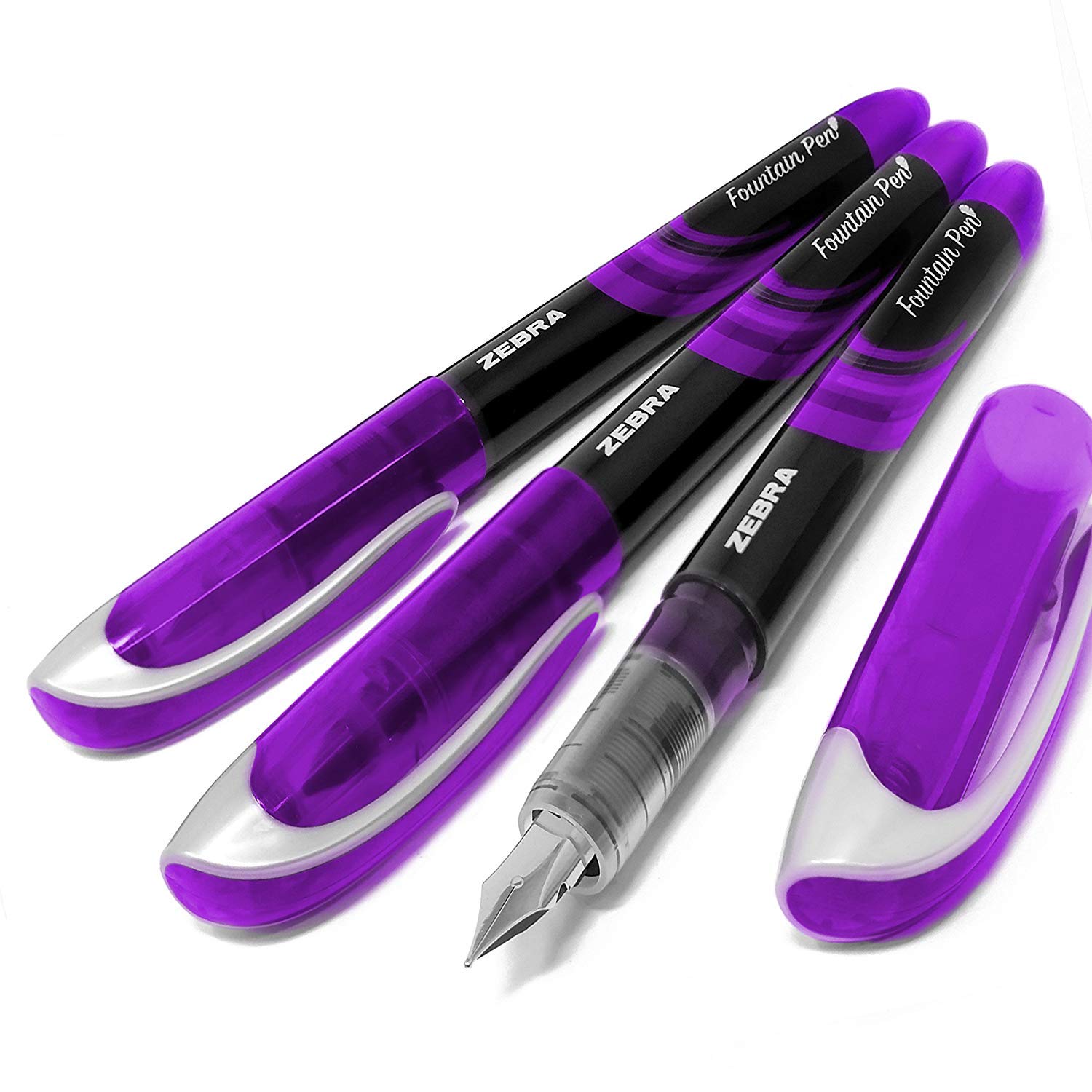 Lot de 3 Stylos Plume Jetables Zebra - Encre Violette