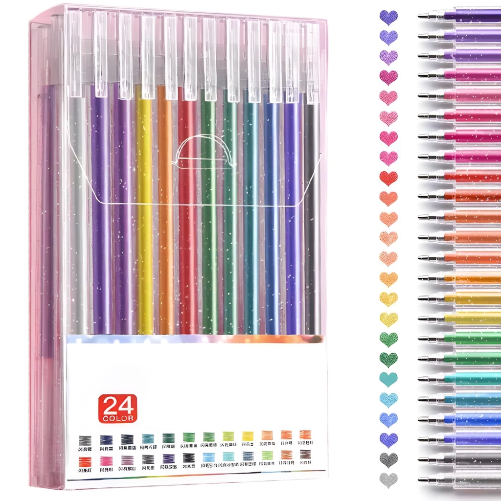 Set de 24 Stylos Gel Pailletés OWill - 12 Couleurs 1mm pour Coloriage et Dessins Créatifs