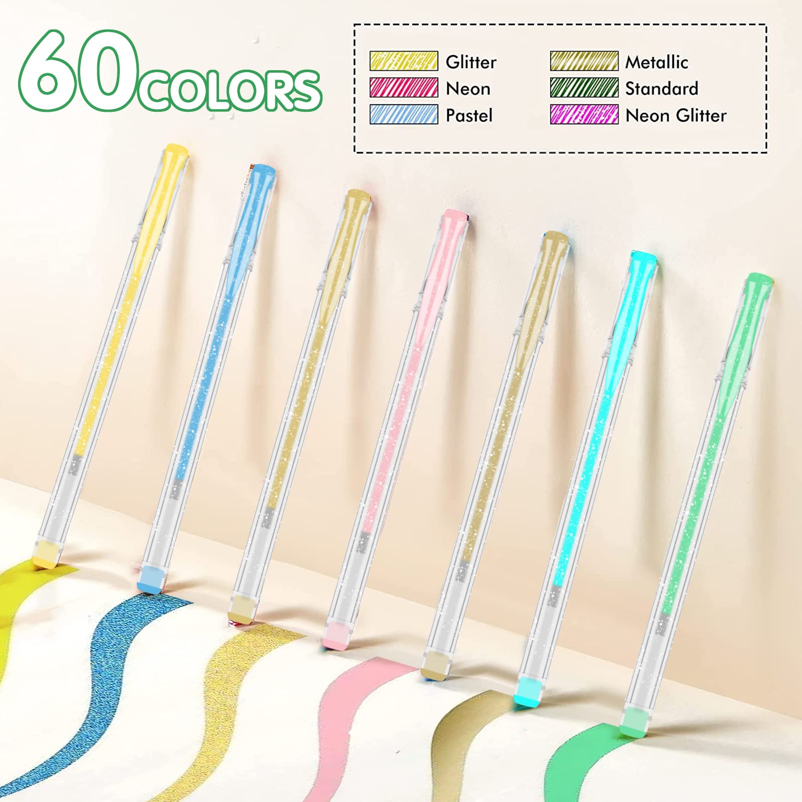 Lot de 120 Stylos Gel Pailletés Melifluo - 60 Couleurs + 60 Recharges – Image 5