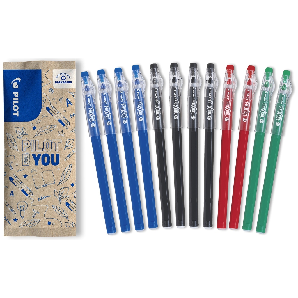 Lot de 12 Stylos Gel Effaçables FriXion Ball Stick Pilot - Pointe Moyenne