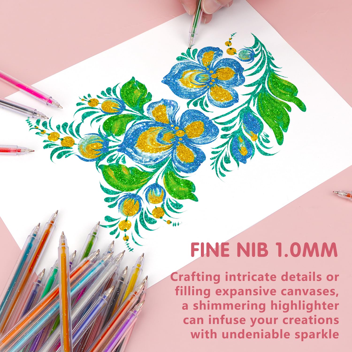 Set de 24 Stylos Gel Pailletés OWill - 12 Couleurs 1mm pour Coloriage et Dessins Créatifs – Image 4
