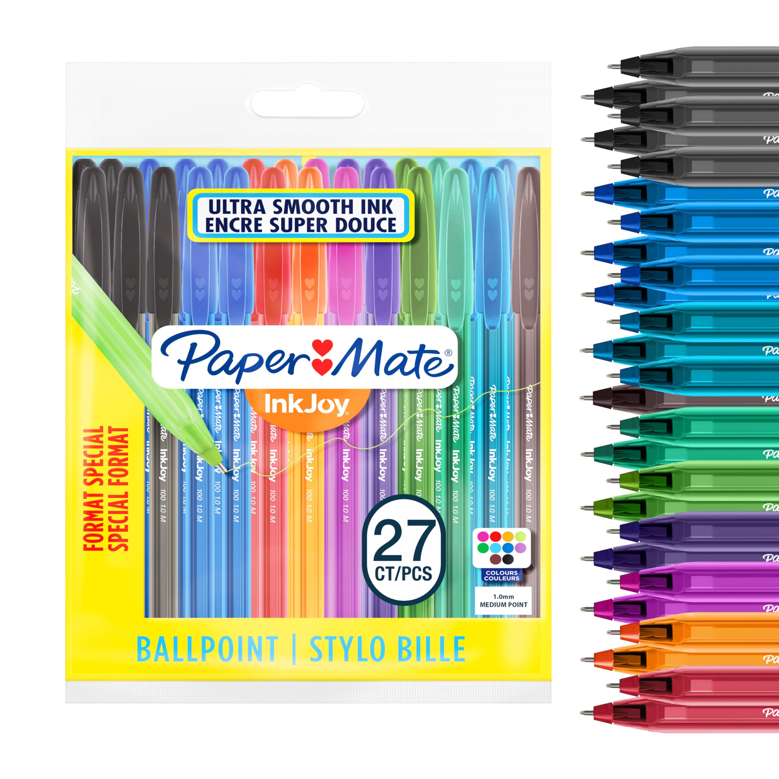 Stylo Bille InkJoy 100ST Paper Mate - Lot de 27 Couleurs Assorties