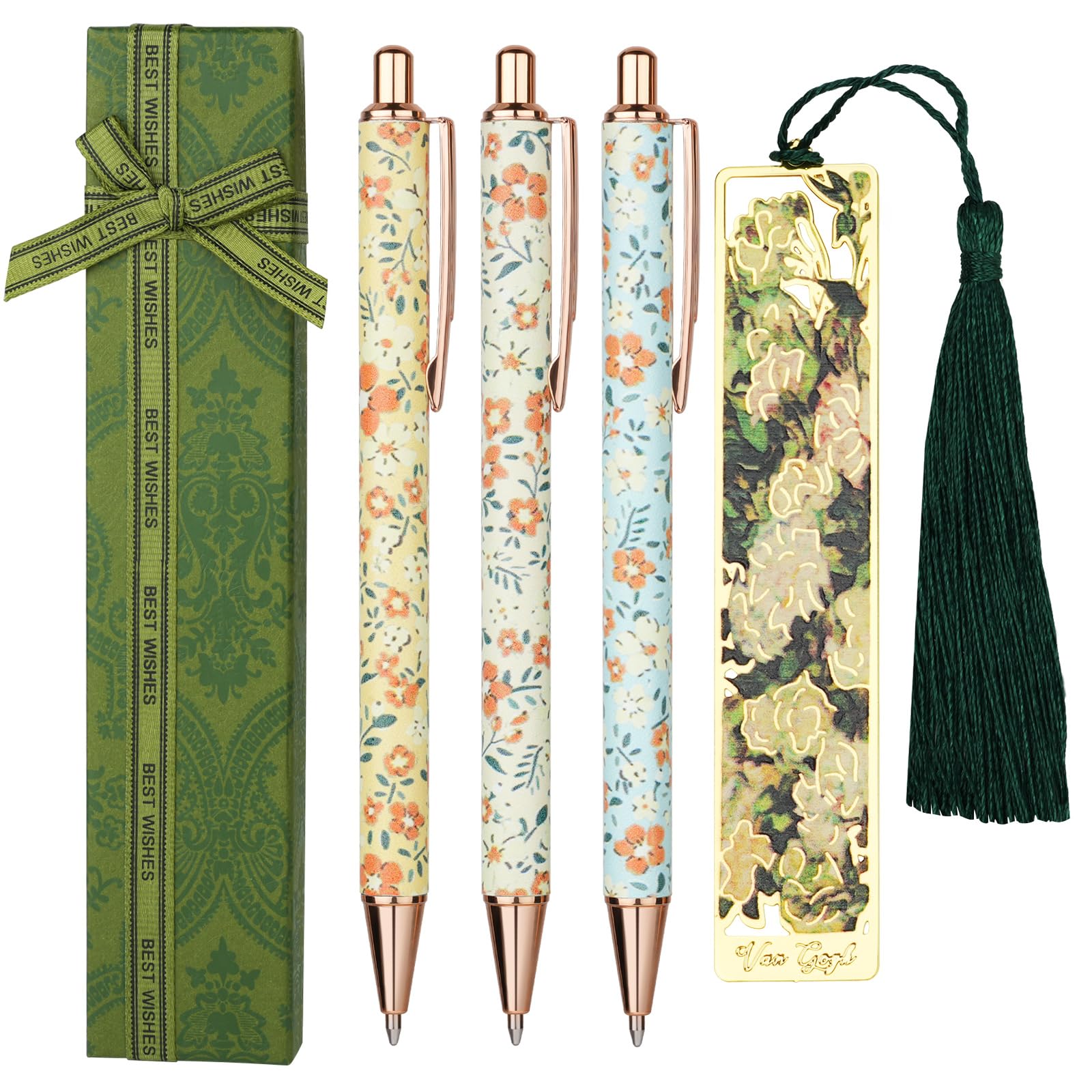 Lot de 3 Stylos à Bille Motif Floral AUAUY - Coffret Cadeau