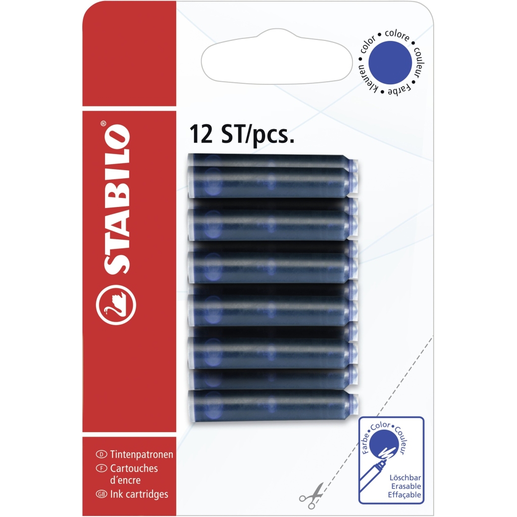 Recharge Cartouche Encre Effaçable Bleu STABILO - Lot de 12