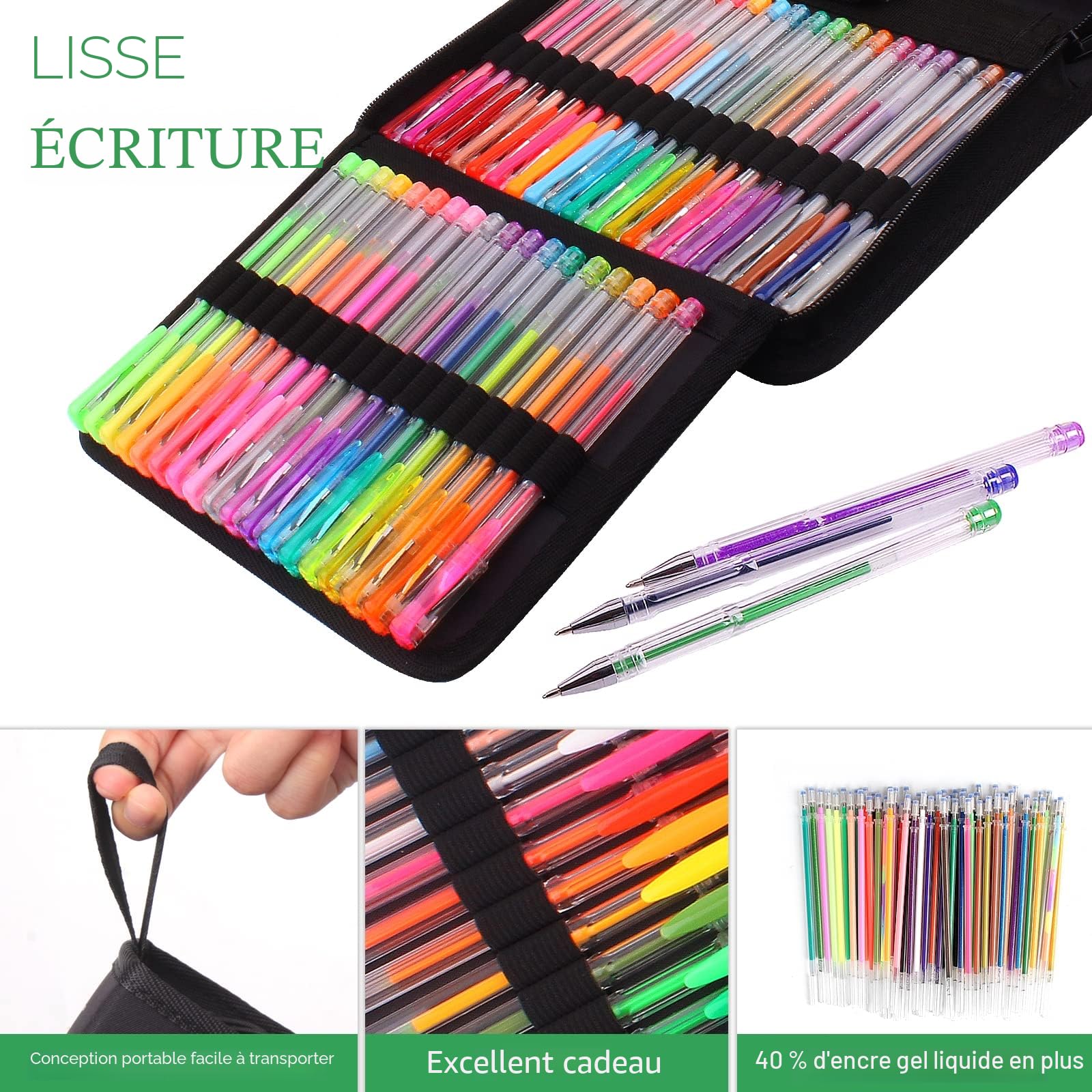 Lot de 120 Stylos Gel Pailletés Melifluo - 60 Couleurs + 60 Recharges – Image 6