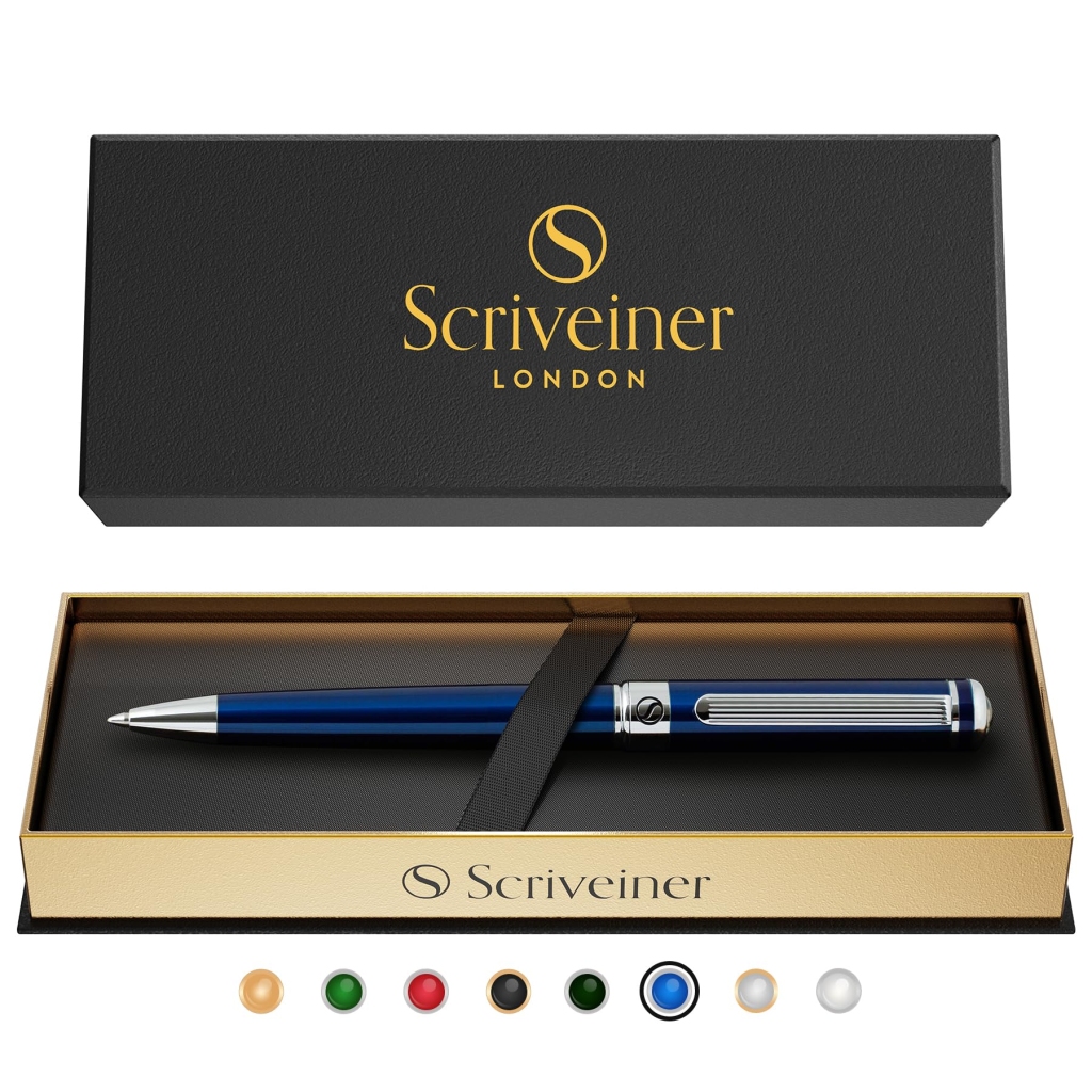 Stylo Bille Midnight Blue Scriveiner - Coffret Cadeau Acier Chromé