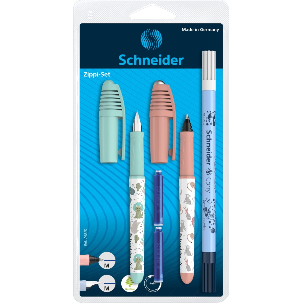 Set d'Écriture Stylo Plume + Roller + Effaceur Schneider - Motif Aléatoire