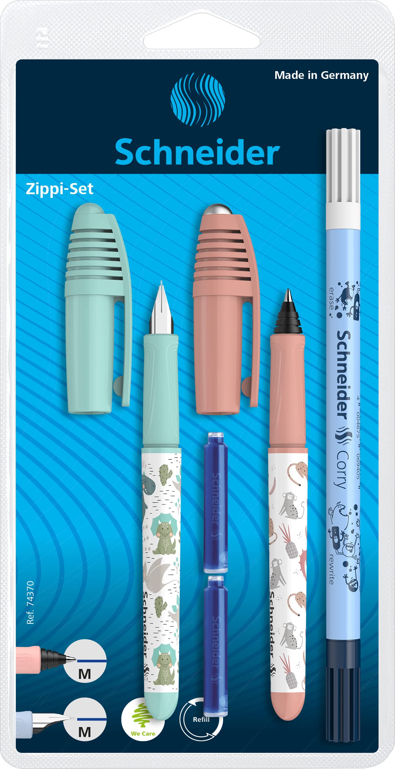 Set d'Écriture Stylo Plume + Roller + Effaceur Schneider - Motif Aléatoire