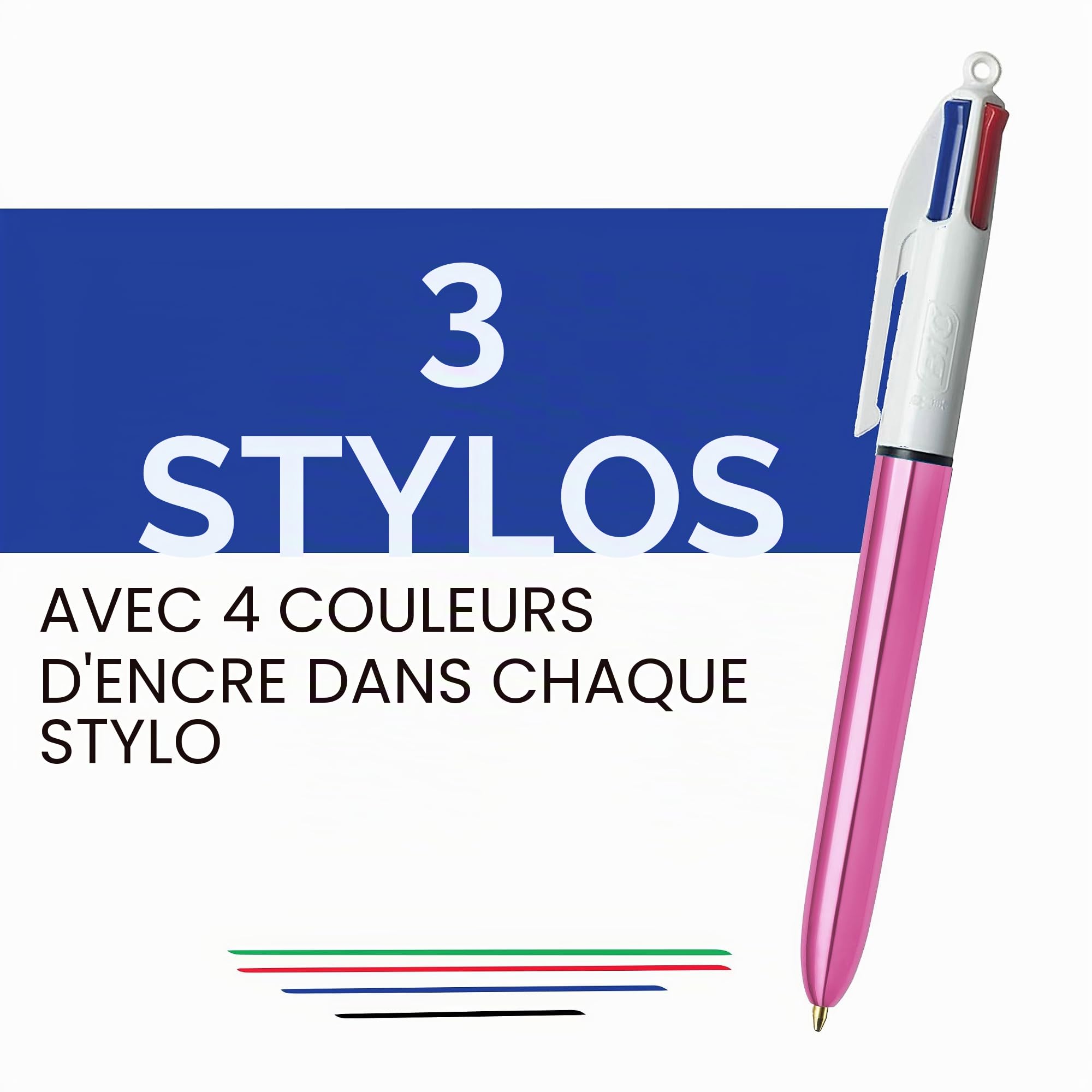 Stylo Bille 4 Couleurs Bic Corps Bleu - Lot de 3 – Image 2