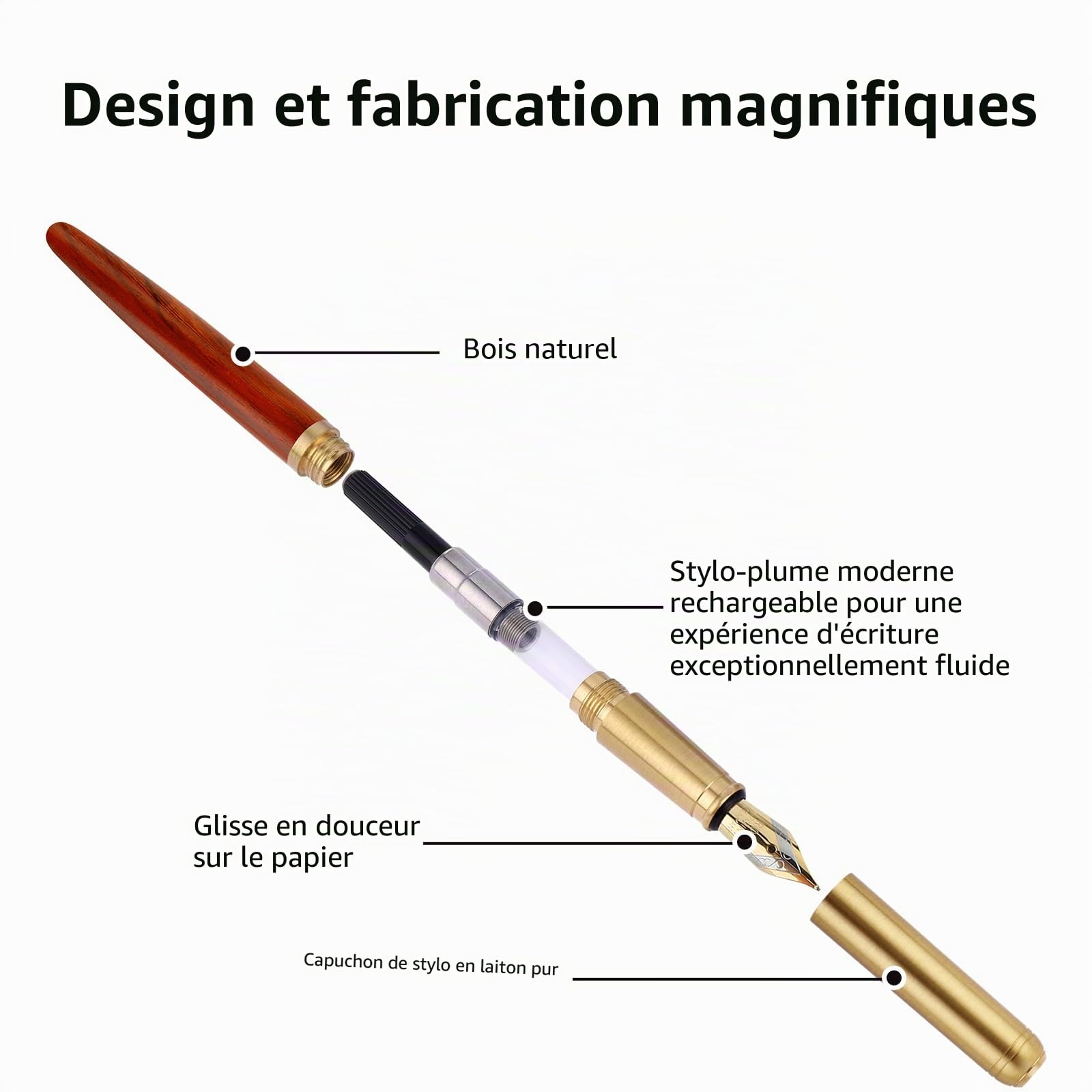 Stylo Plume en Bois Fait à la Main Cobee - Pointe Fine 0,7 mm – Image 3