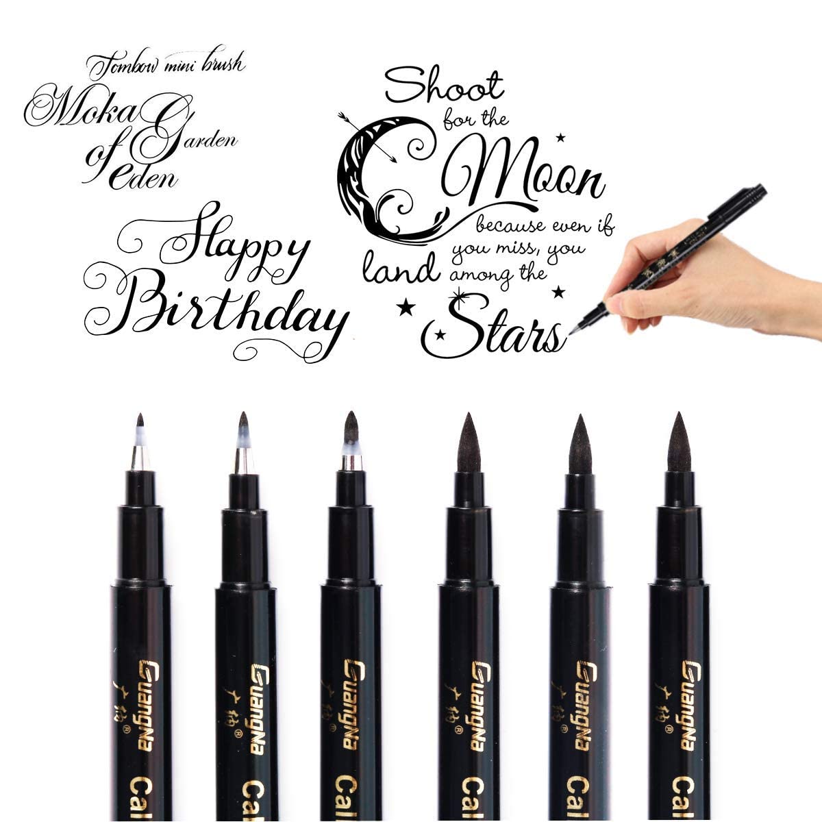Lot de 6 Stylos Calligraphie O-Kinee - Feutres Noirs pour Lettrage