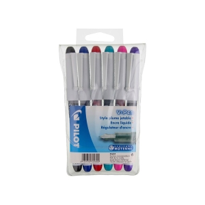 Lot de 6 Stylos Plume Effaçables Pilot V-Pen - Couleurs Assorties