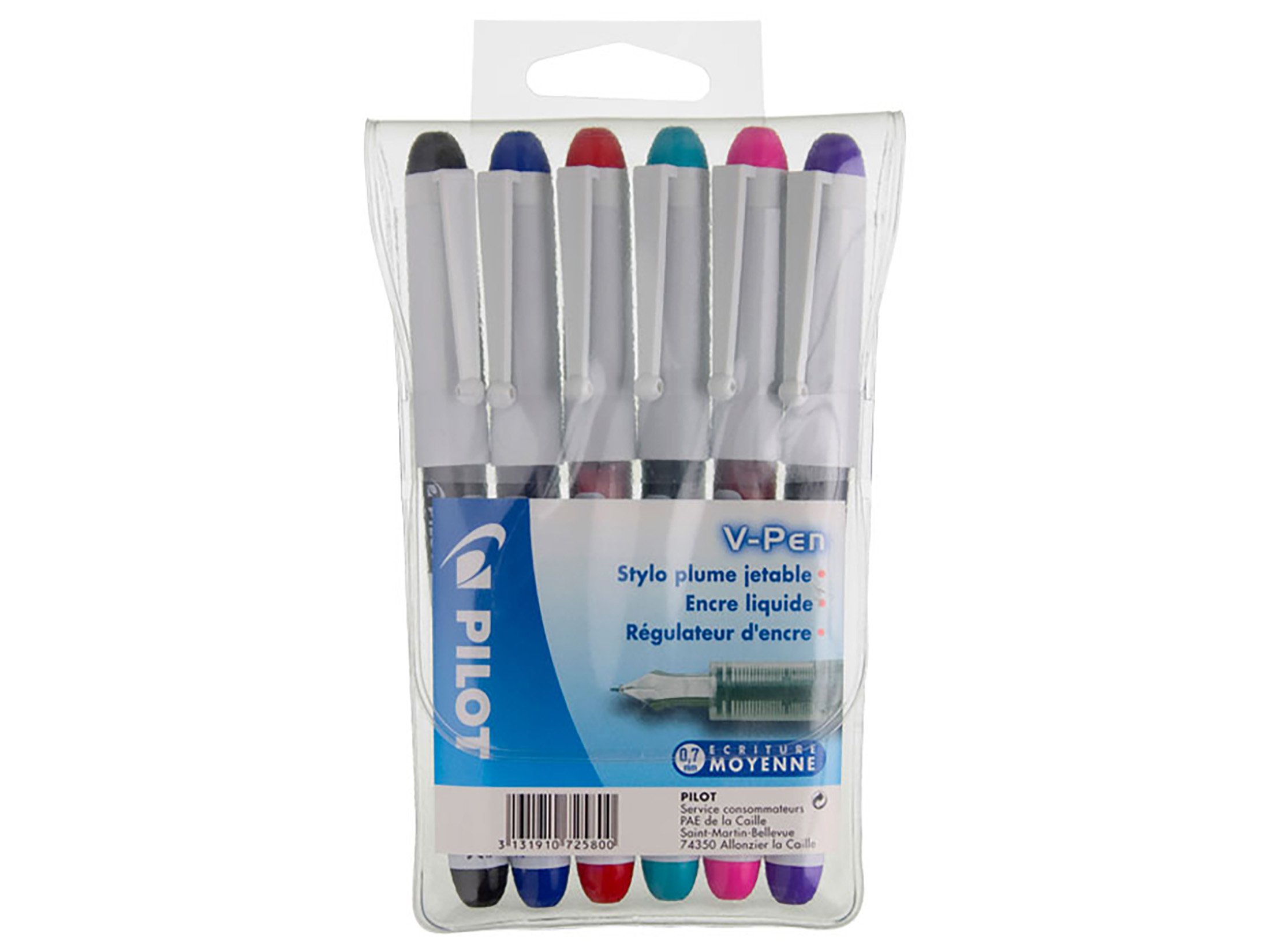 Lot de 6 Stylos Plume Effaçables Pilot V-Pen - Couleurs Assorties