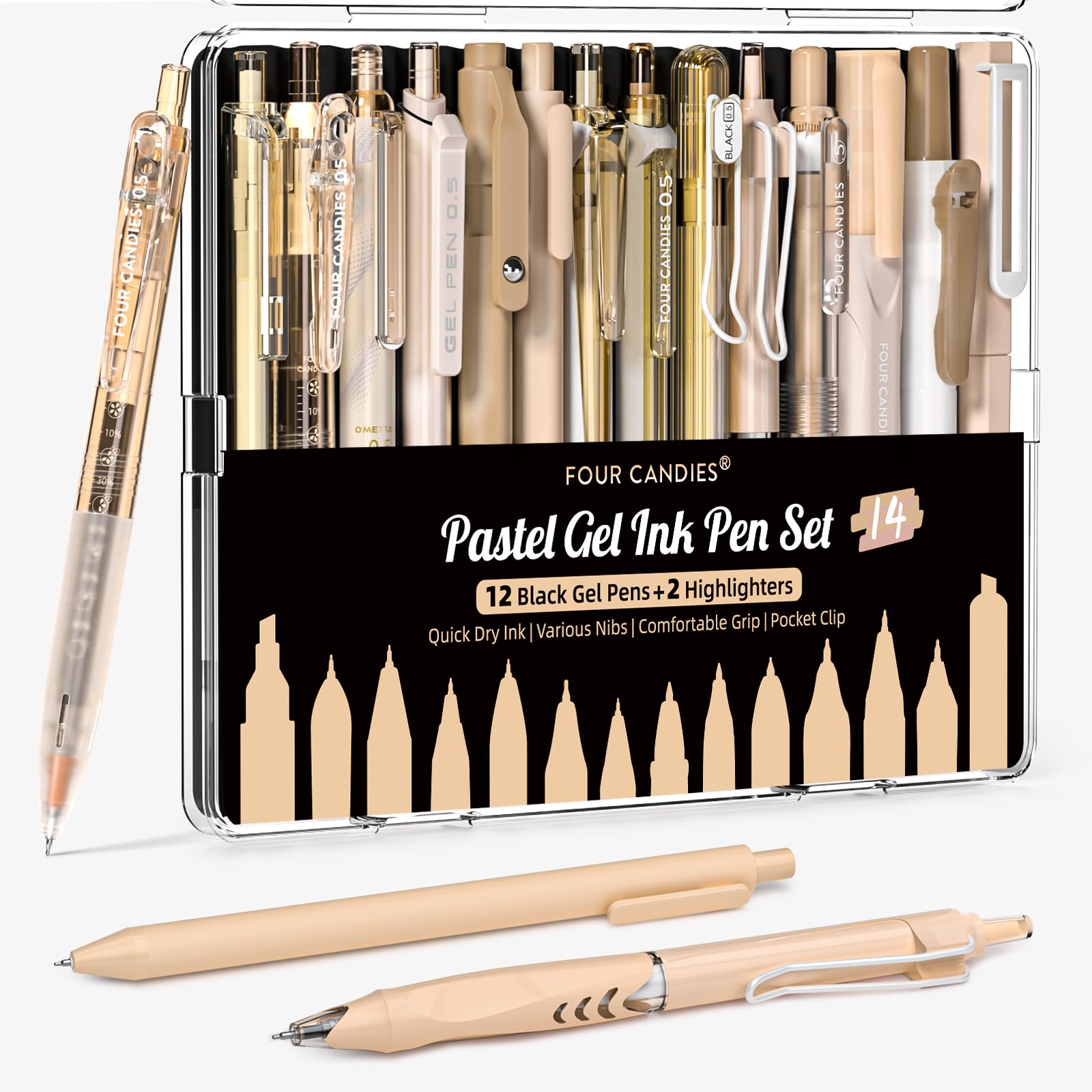 Lot de 14 Stylos Gel Pastel Four Candies - Pointe Fine 0,5 mm