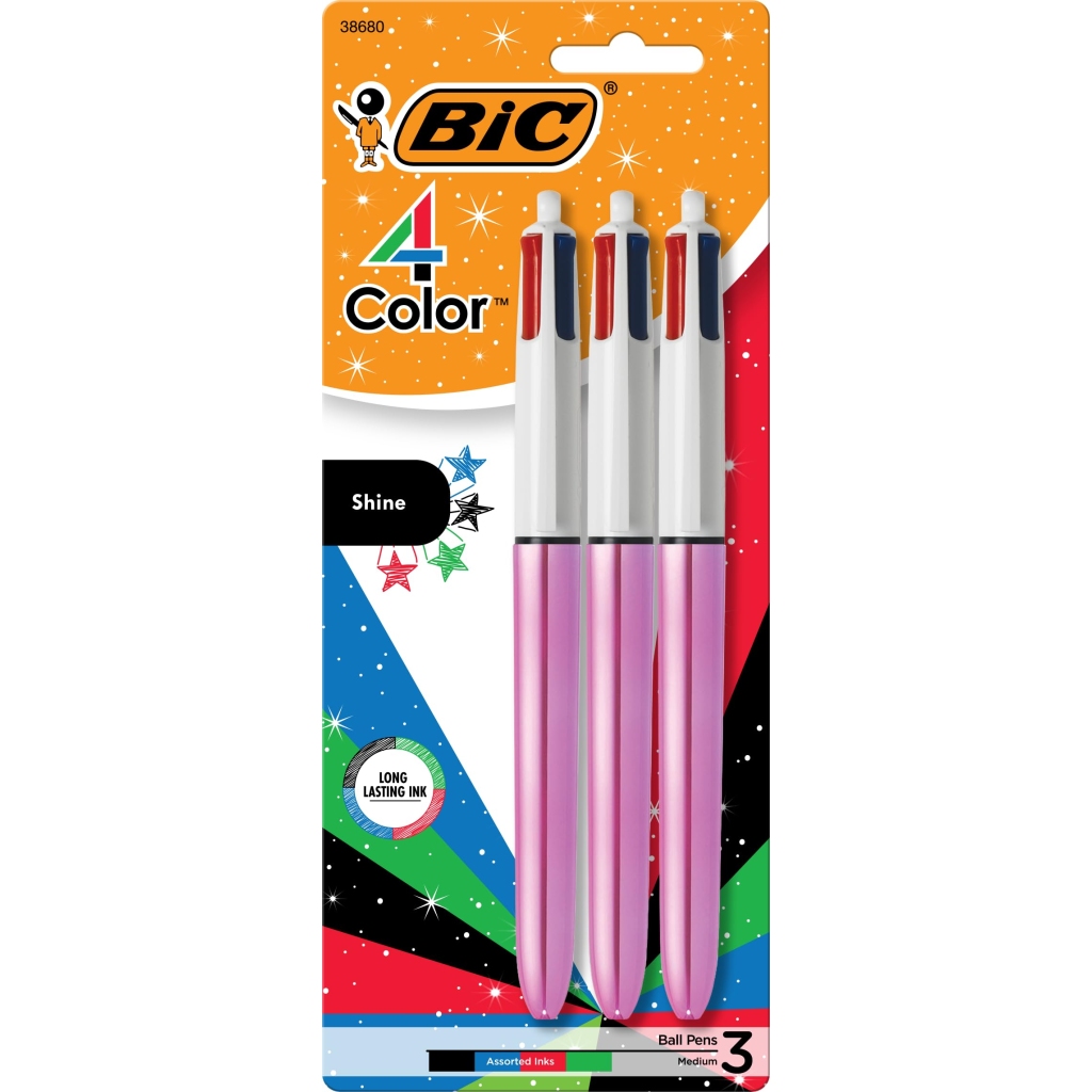 Stylo Bille 4 Couleurs Bic Corps Bleu - Lot de 3