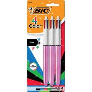 Stylo Bille 4 Couleurs Bic Corps Bleu - Lot de 3