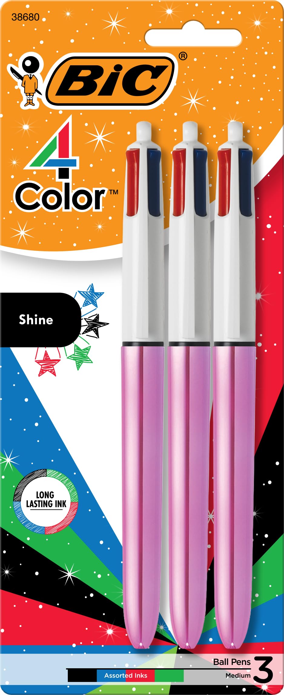 Stylo Bille 4 Couleurs Bic Corps Bleu - Lot de 3