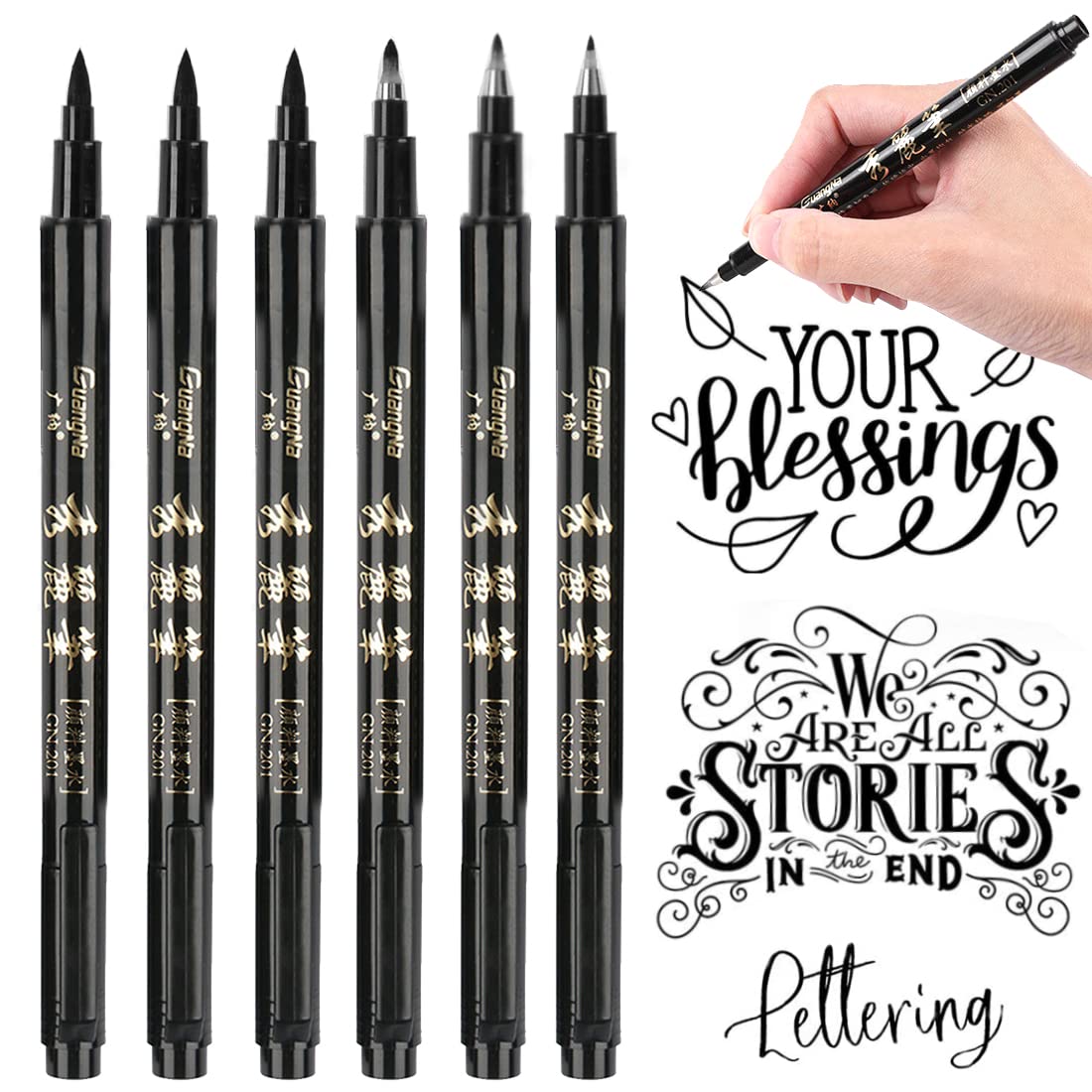 Lot de 6 Stylos Calligraphie O-Kinee - Feutres Noirs pour Lettrage – Image 4