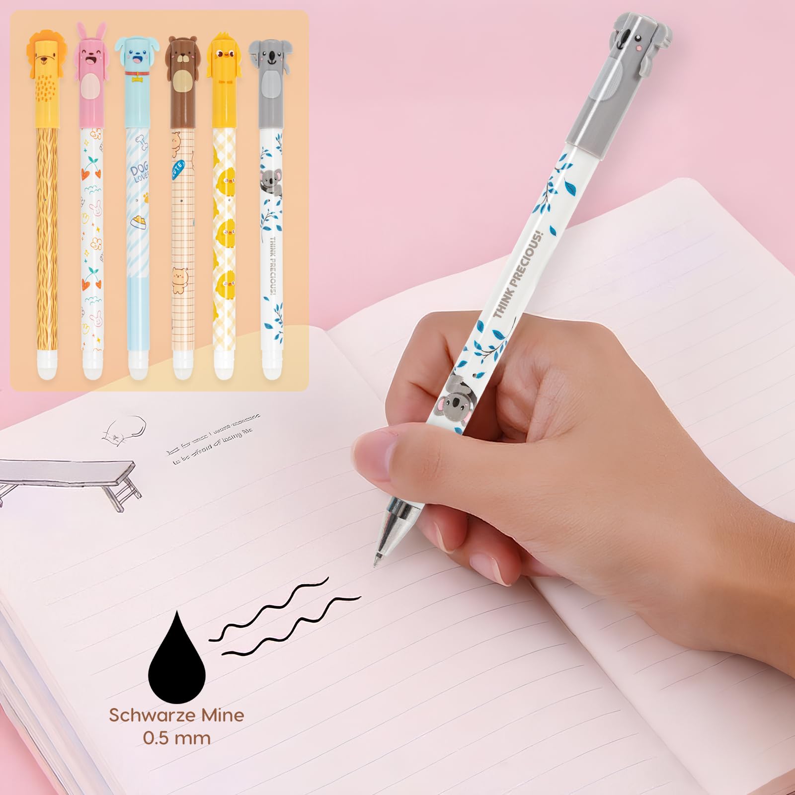 Lot de 12 Stylos Gel Effaçables Youkly - 6 Bleus, 6 Noirs, Pointe Fine 0,5 mm – Image 3