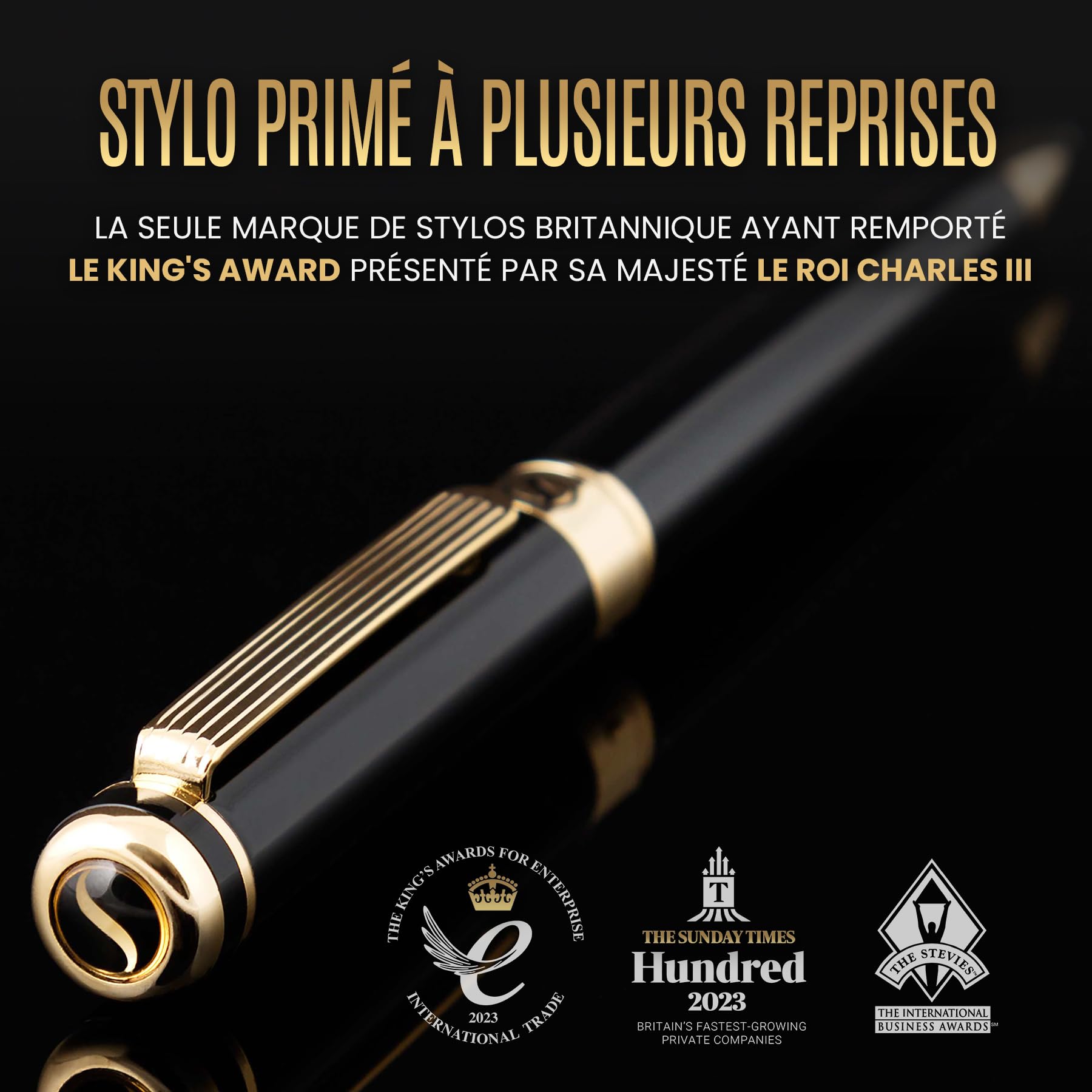 Stylo Bille Coffret Scriveiner Noir Laqué Plaqué Or – Image 2