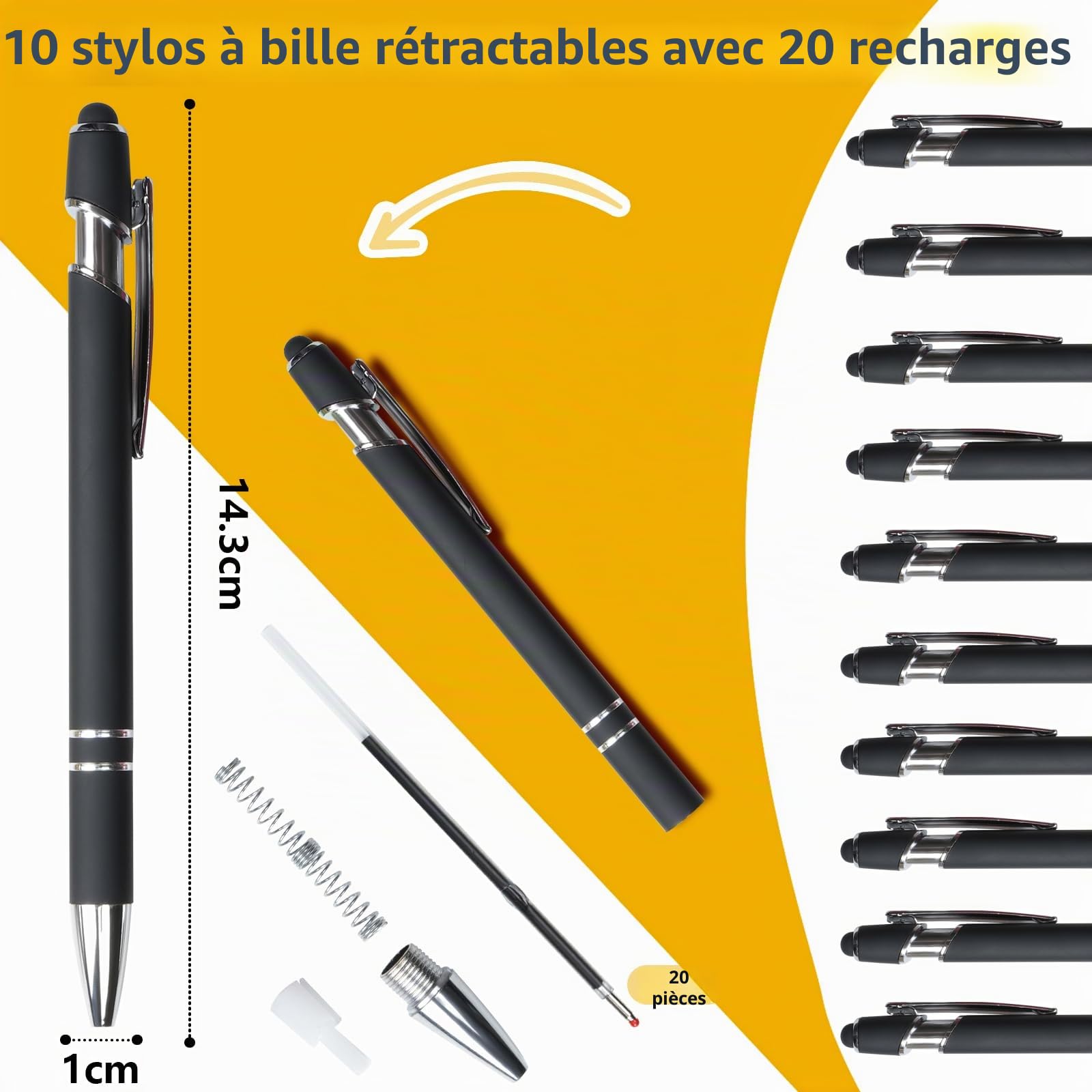Set de 10 Stylos à Bille Rétractables avec 20 Recharges - Hengxinchen – Image 2