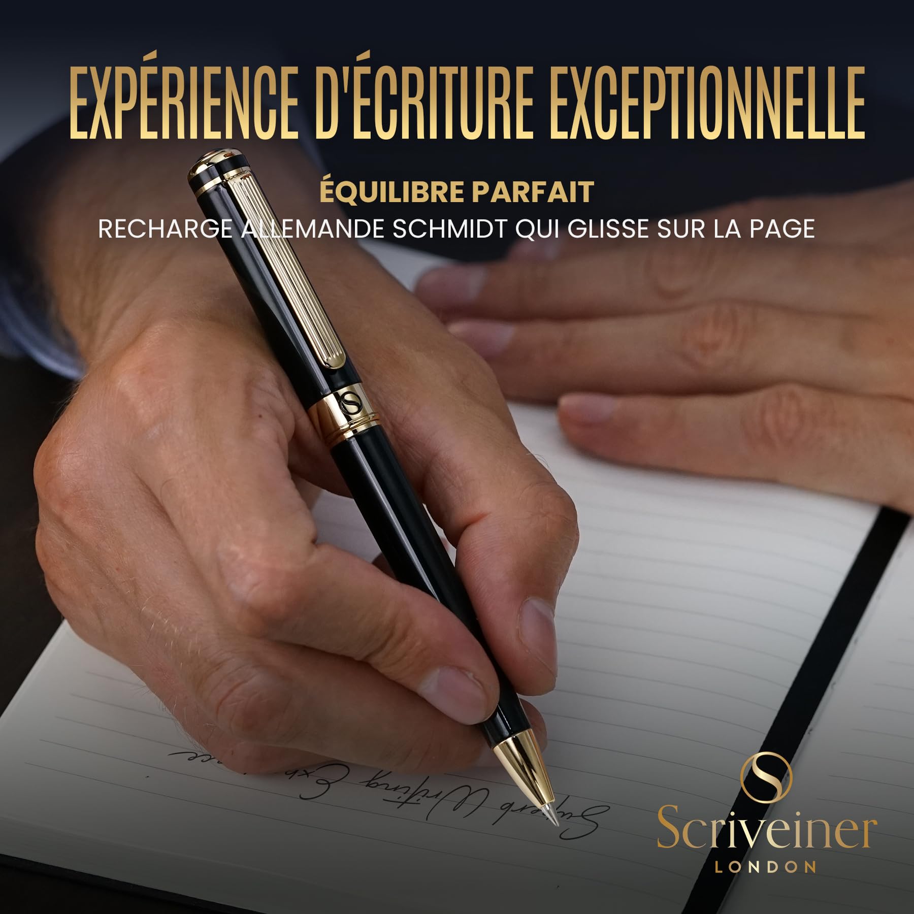 Stylo Bille Coffret Scriveiner Noir Laqué Plaqué Or – Image 4