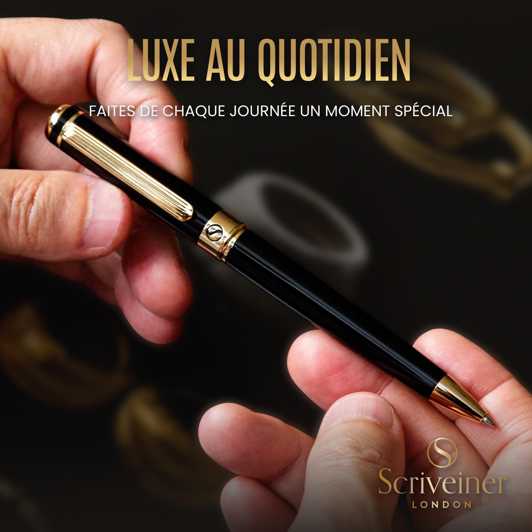 Stylo Bille Coffret Scriveiner Noir Laqué Plaqué Or – Image 5