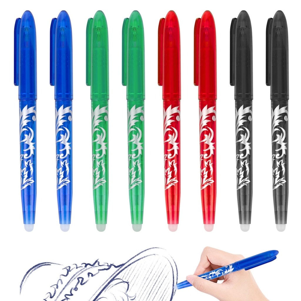 Lot de 8 Stylos Roller Effaçables RUCUDIM - Encre Gel 0,5 mm
