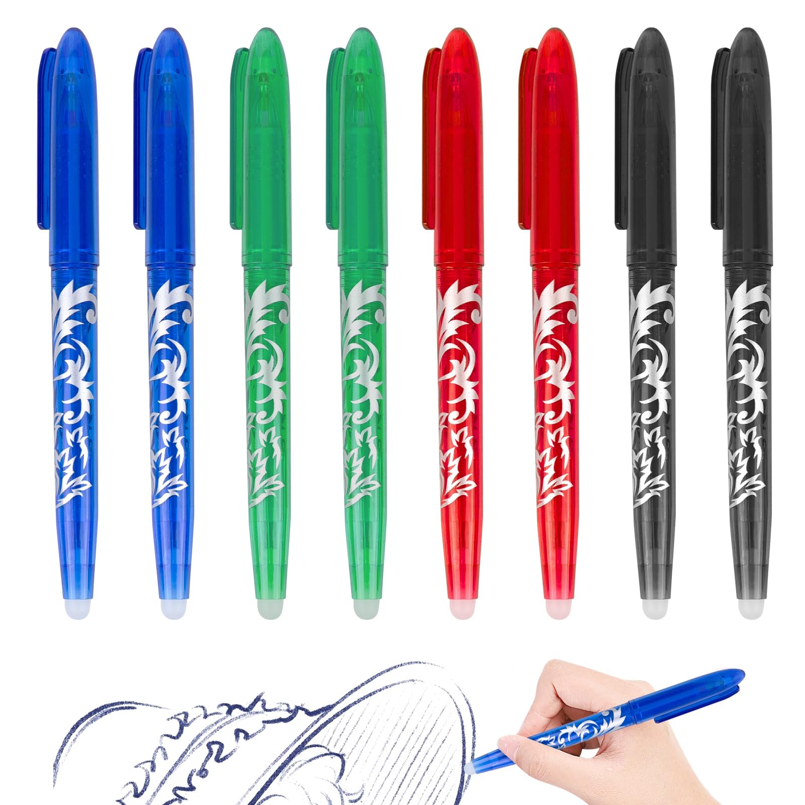 Lot de 8 Stylos Roller Effaçables RUCUDIM - Encre Gel 0,5 mm