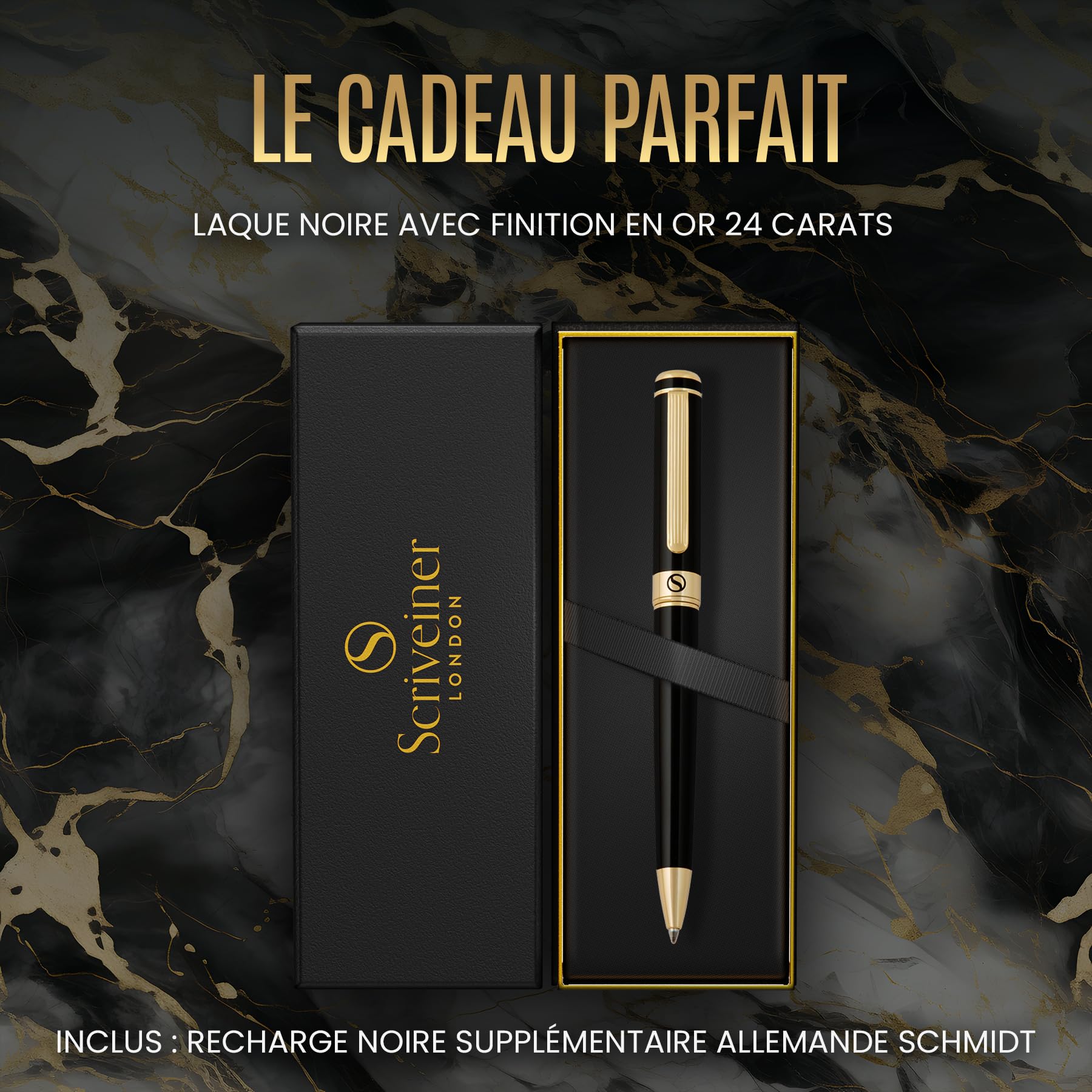 Stylo Bille Coffret Scriveiner Noir Laqué Plaqué Or – Image 3