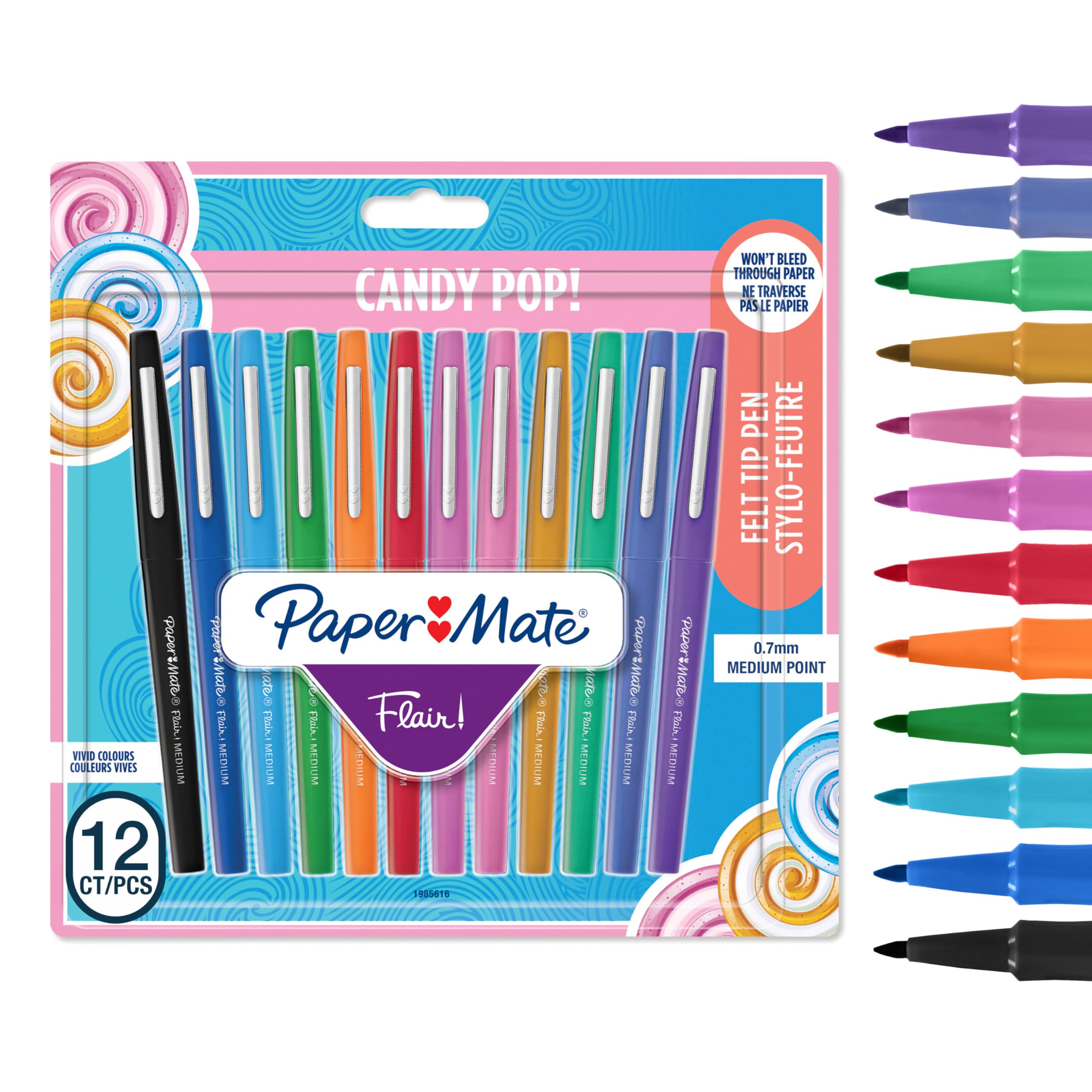 Stylo Feutre Paper Mate Flair Pointe Moyenne 0,7 mm - Lot de 12 Couleurs Candy Pop
