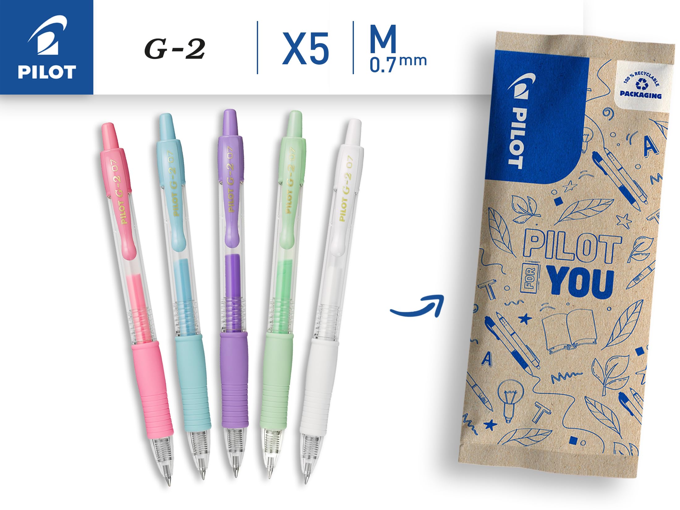 Lot de 5 Stylos Roller Gel Pilot G2 Pastel - Pointe Moyenne – Image 2