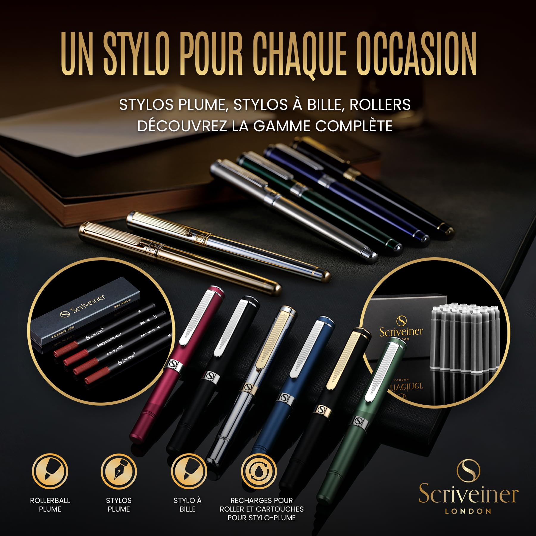 Stylo Bille Coffret Scriveiner Noir Laqué Plaqué Or – Image 6