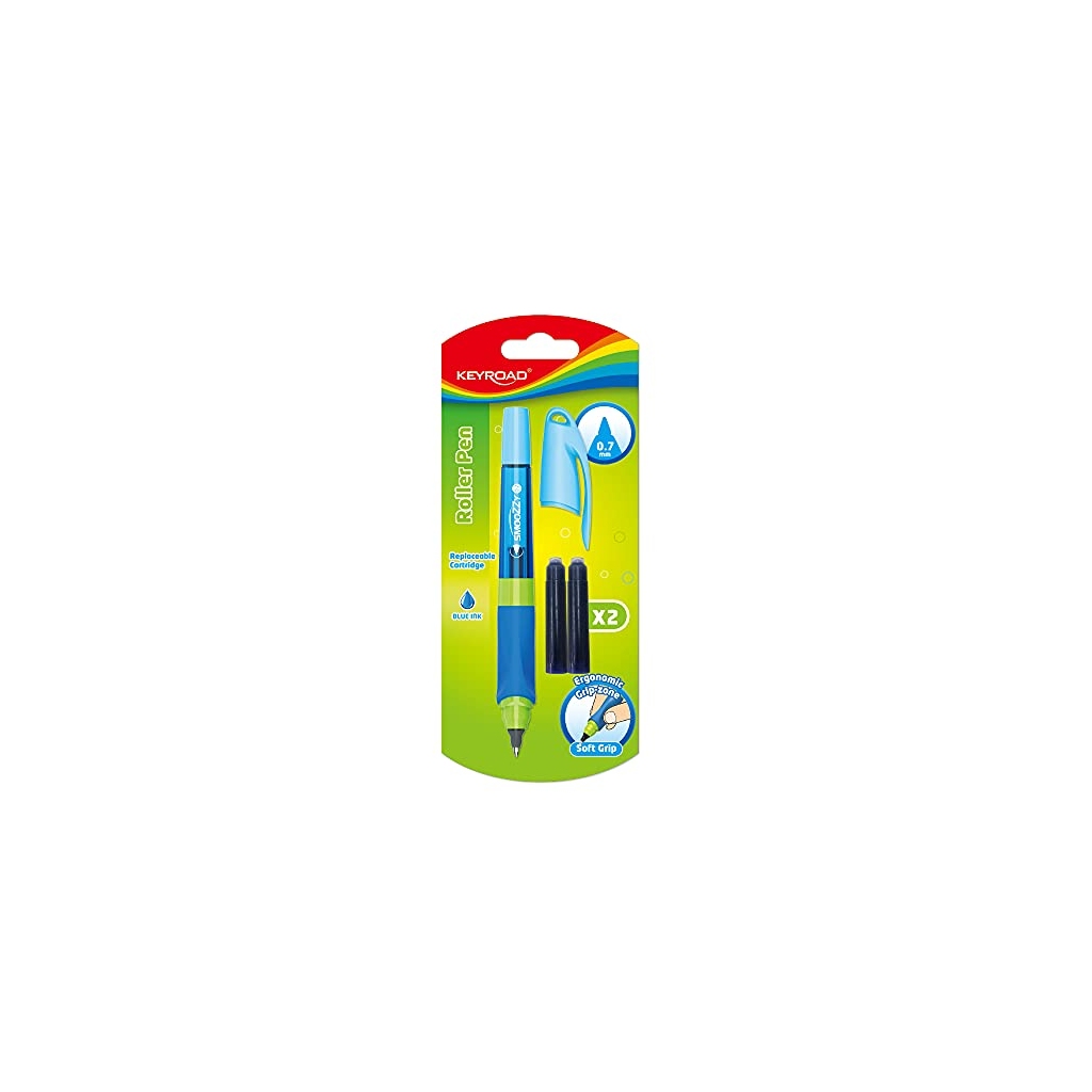 Keyroad Smoozzy Writer, stylo roller 0,7 mm avec 2 cartouches bleues