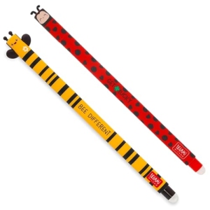 Legami lot de 2 stylos gel effaçables Summer Vibes coccinelle et abeille