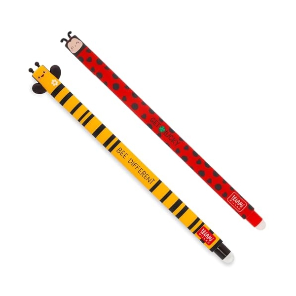 Legami lot de 2 stylos gel effaçables Summer Vibes coccinelle et abeille