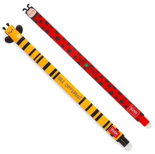 Legami lot de 2 stylos gel effaçables Summer Vibes coccinelle et abeille