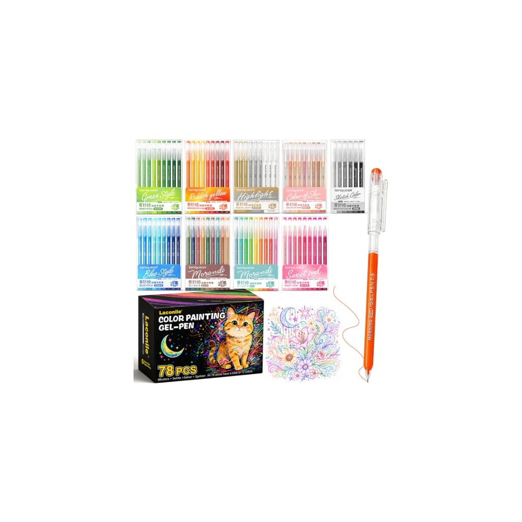 Laconile, coffret de 78 stylos gel pointe fine 0,6 mm avec nuancier