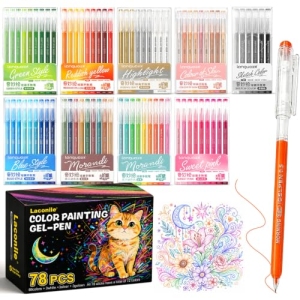 Laconile, coffret de 78 stylos gel pointe fine 0,6 mm avec nuancier