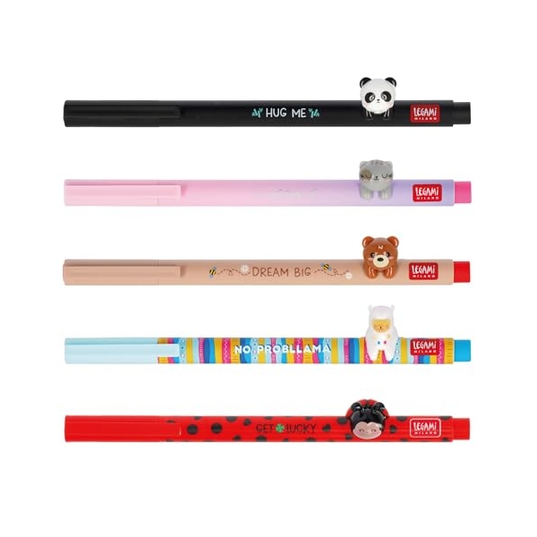 Legami Lovely Friends lot de 5 stylos gel à animaux amovibles